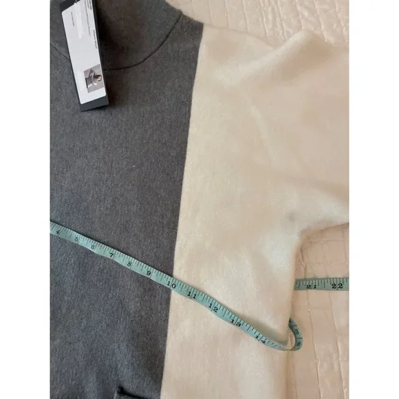 Alison Sheri Womens Colorblock Turtleneck Sweater S Gray & White Viscose Blend - Picture 12 of 15